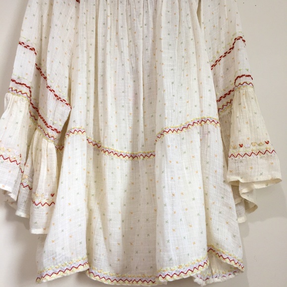 Free People Boho Talia Bell Sleeve Cream Embroidered Peasant Blouse Top - Picture 14 of 16